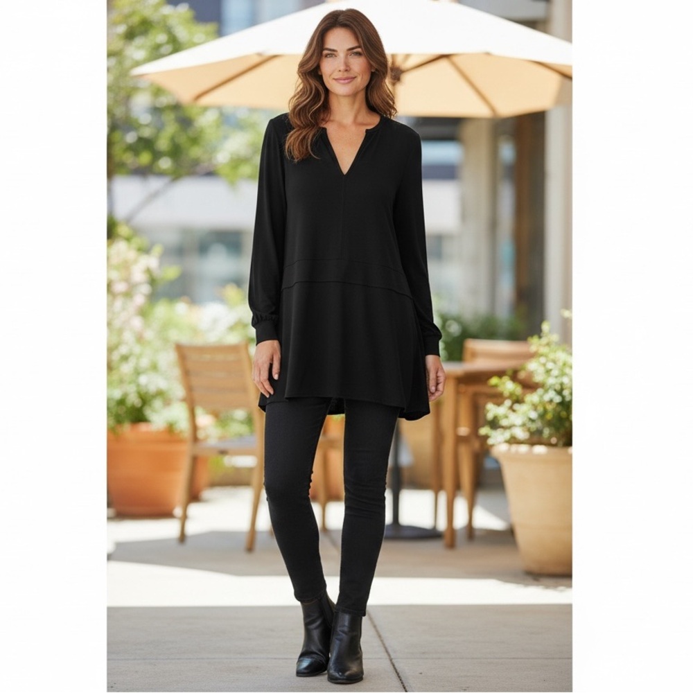 Lauren Ralph Lauren Black V-Neck Long Sleeve Tunic Top